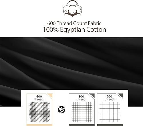 Miniatura 6 de Sábana bajera ajustable 100% algodón egipcio, tamaño individual XLSplit King, color negro, 600 hilos, bolsillo profundo de 8 a 16 pulgadas, sábana