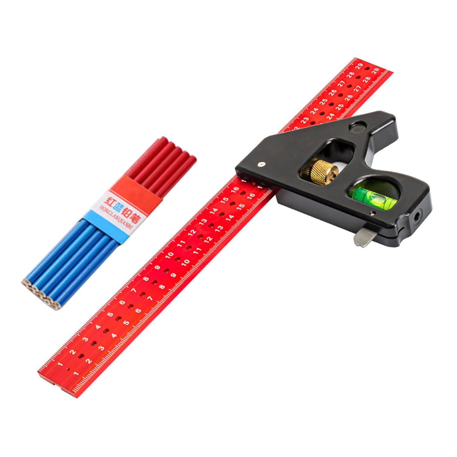 Practical 300/400mm Measuring Square with Enhances Stability and 10 Piece Pencil Set for Furniture Making and Crafting Double Side Measurement