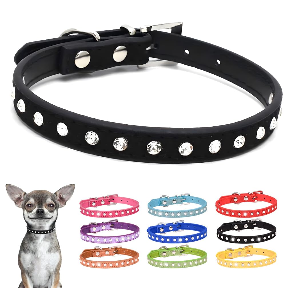 Black Bling Dog Collar For Small Dogs Rhinestone Puppy Collars For Girls Boys Sparkling Glitter Diamond Kitten Cat Collars for XXS XS Extra Small Medium Breed Pets XSmall