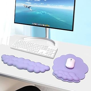ANROD Cloud Mouse Pad Keyboard Wrist Rest Set,Cloud PU Density Memory Foam Filling with Anti-Skid Base,Ergonomic Mouse Pad Keyboard Wrist Rest for Mac, Computer, Laptop, Gaming, Home Office (Purple)