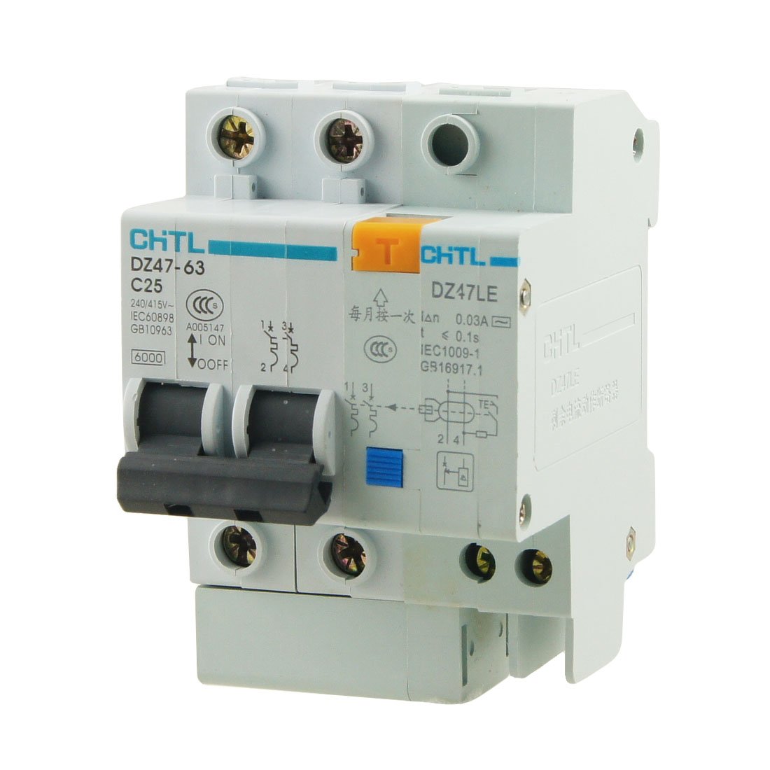IEUMJNAT DZ47-63 25A Rated Current AC 240/415V 2 Pole ELCB -Professional - Leakage Circuit Breaker