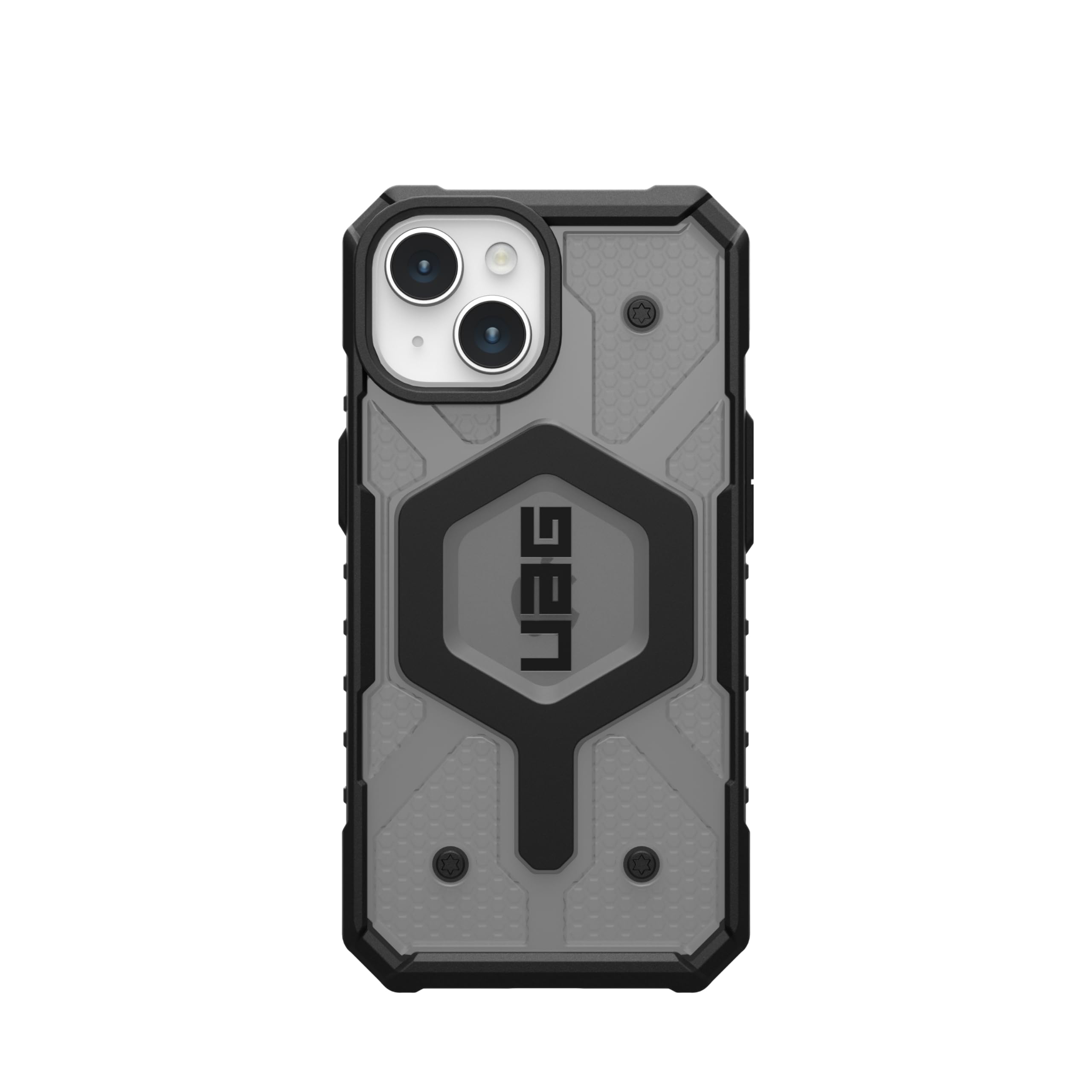 URBAN ARMOR GEAR UAG Schutzhülle kompatibel mit iPhone 15, 15,5 cm (6,1 Zoll), Pathfinder, transparent, aschfarben/schwarz, eingebauter Magnet, kompatibel mit MagSafe-Ladegerät, robuste, transparente