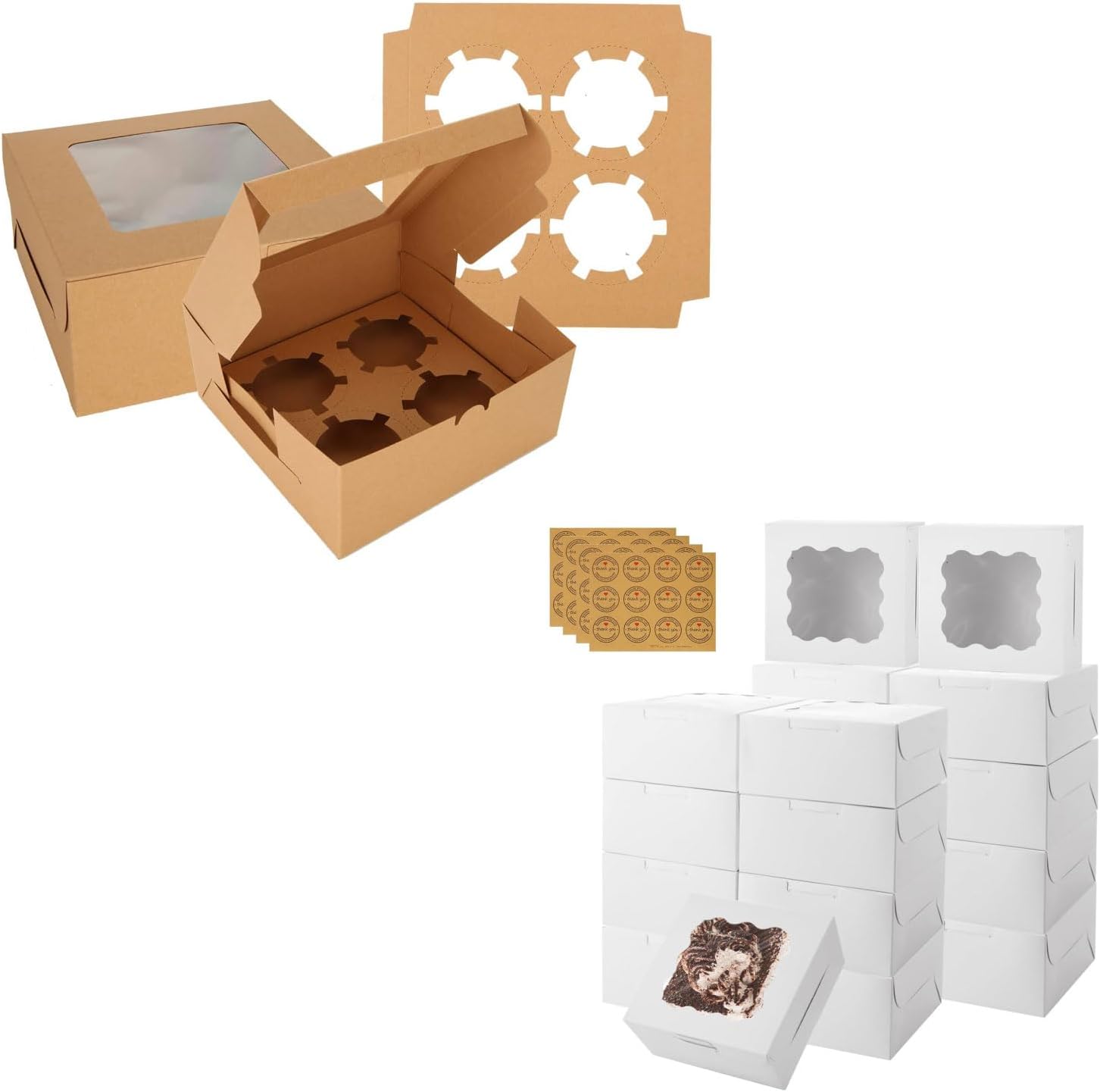 QTLCOHD Brown Cupcake Boxes and White Cupcake Boxes Bundle