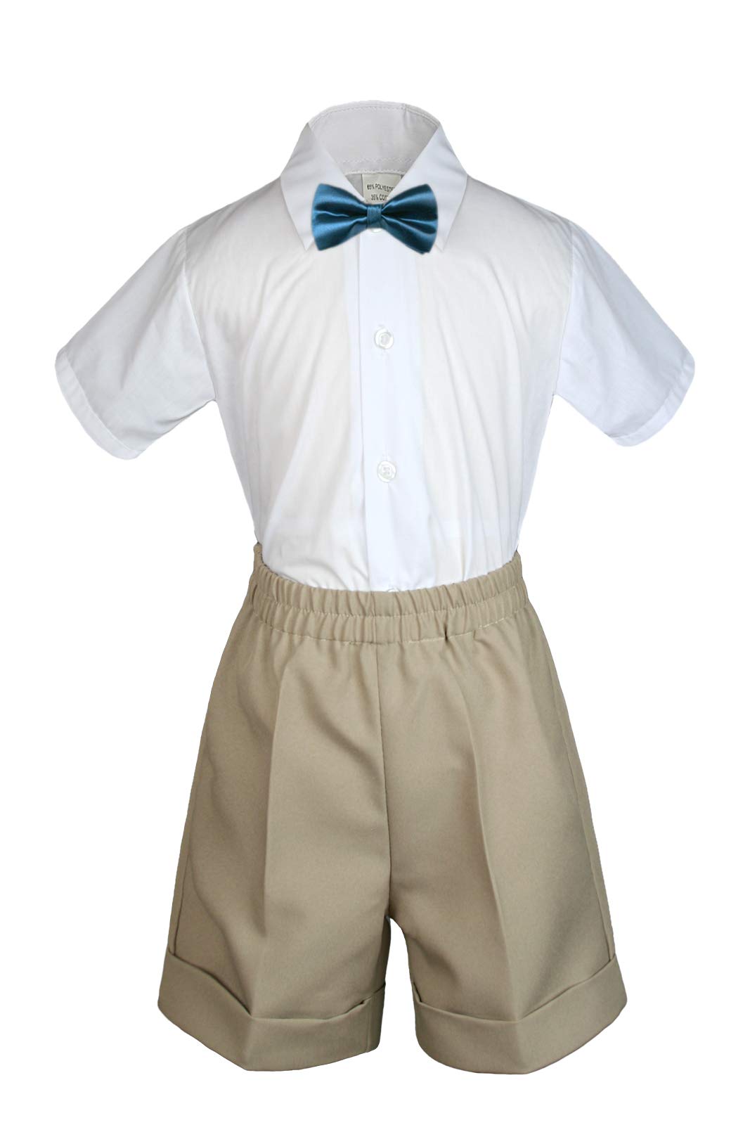 MILLTEX 3 Pieces Set Formal Party Wedding Color Satin Bow tie Shirt Khaki Shorts Set New Born Baby Boy Toddler Sm-4T (SM (0-6 Months), Green Teal)
