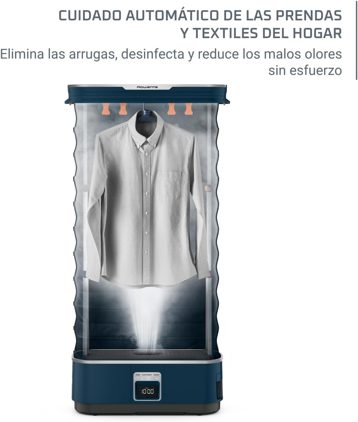 Rowenta Care For You First - Robot de planchado 1500 W, bajo consumo energético, elimina arrugas, desinfecta, refresca y elimina olores, hasta 3 prendas, diseño compacto, incluye accesorios, YR2020