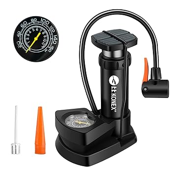 Konex High-Pressure Foot Air Pump with Meter for Bicycle, Bike, Car Tires, Football, Basketball, and Other Inflatable Sports Equipment & Balls (Black) - image, photos