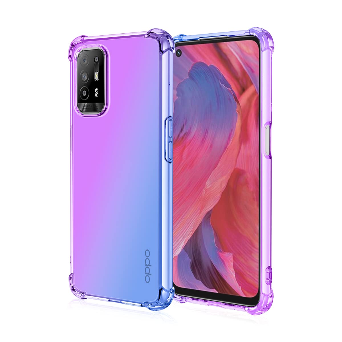 GOKEN Cover Per Oppo A94 5G / Reno 5Z 5G, Custodia In TPU Flessibile Con Effetto Gradiente Viola/blu, Antiurto, Antiscivolo, Con Ritagli Precisi. - 4