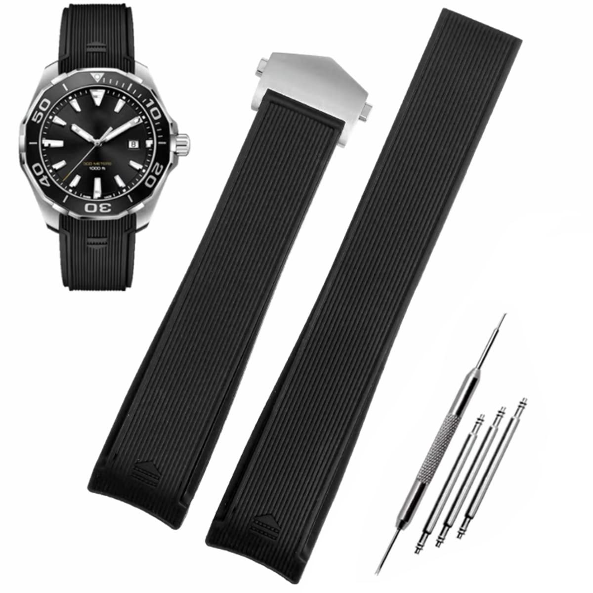 Opaska do Zegarka dla Tag Heuer 22mm Silikon Bransoletka，Pasek Męskie Zegarek Akcesoria Aquaracer Monaco seria Zamienny Pasek Oryginalna Bransoletka Kompatybilny z Tag Heuer