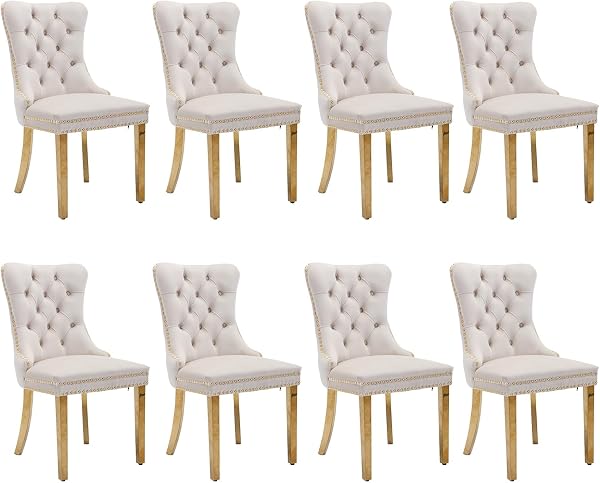 SoarFlash Esszimmerstühle Set von 8 aus Samt mit Nietenbesatz