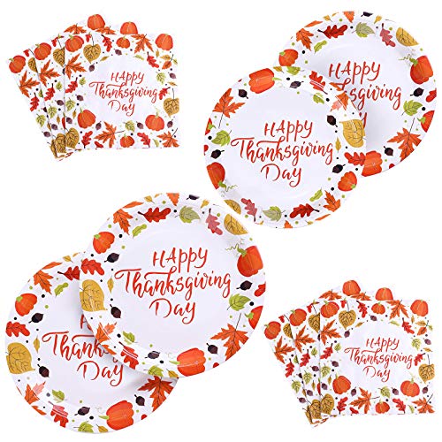 Aneco 150 piezas de suministros para fiesta de Acción de Gracias Desechables Vajilla Set Platos de Papel y Servilletas para Fiesta de Acción de Gracias, Sirve a 50 Huéspedes