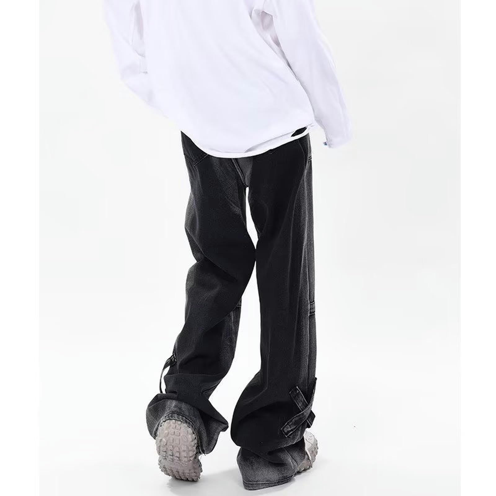 Jeans Neri Pantaloni Larghi Dritti da Uomo Pantaloni Casual da Donna-Nero-XXL