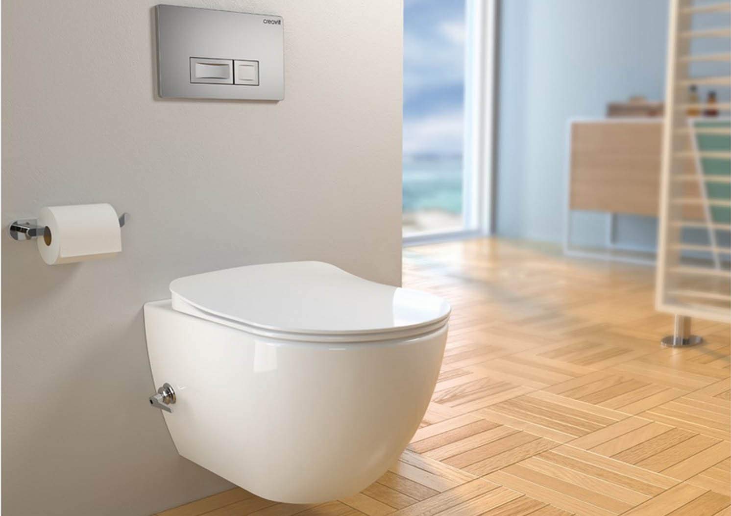 CREAVIT FE322.05 integrierten Kalt und Warmwasser Armatur SPÜLRANDLOS Hänge Dusch Wc Taharet Bidet Taharat Intimdusche inkl. Slim Soft-Close Deckel