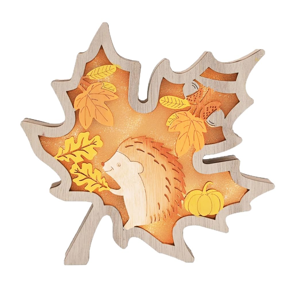 DONGKER Wooden Autumn Decoration Lights, Pumpkin /3D Maple Leaves Sign Table Decoration with Lights for Halloween Thanksgiving Christmas Harvest Fall Autumn Home Decor