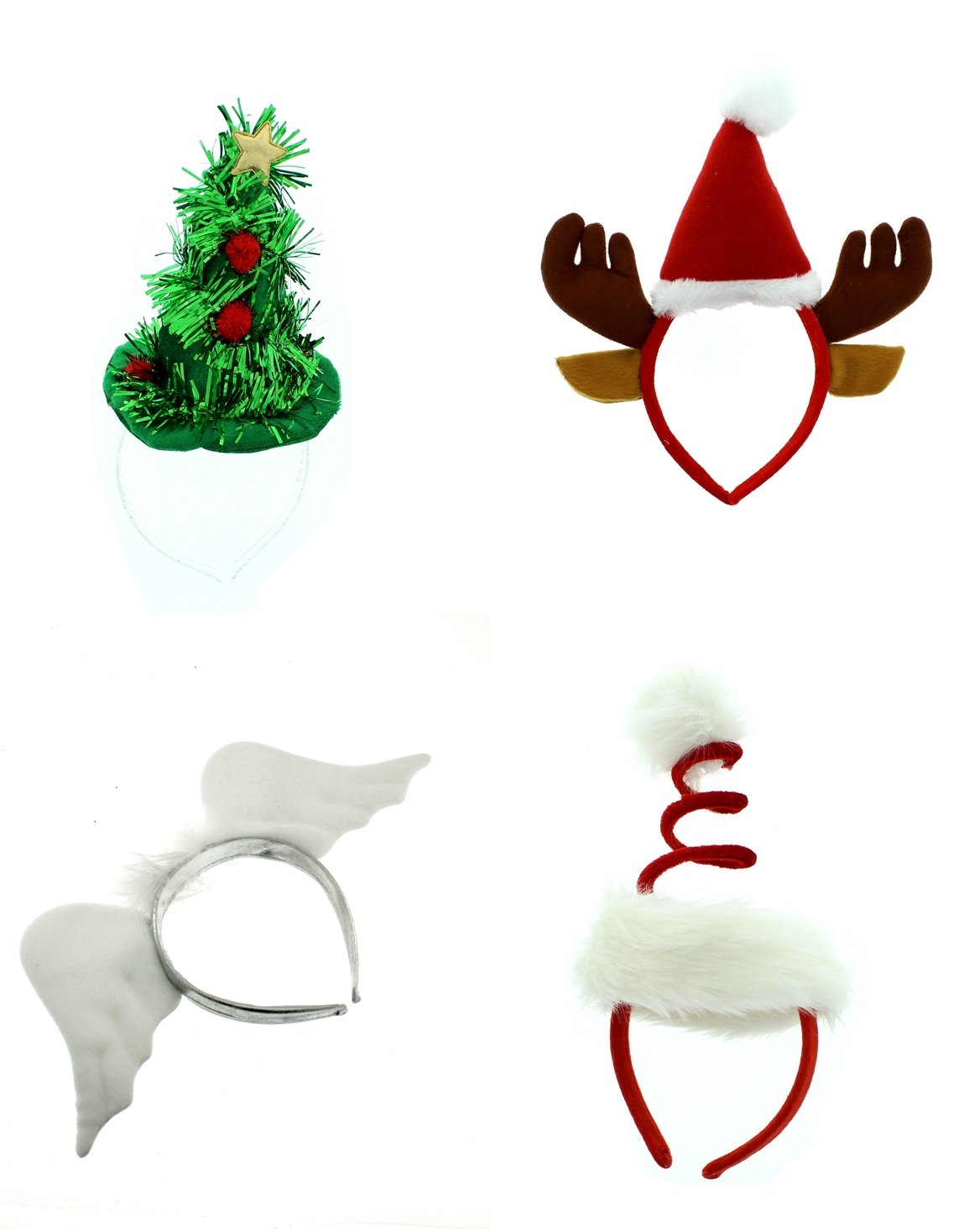Zac's Alter Ego Pack of 4 Christmas Holiday Headbands, Assorted Festive Head Boppers
