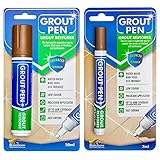 Grout Pen Tile Paint Marker: Waterproof Grout Colorant and Sealer Pen to Renew, Repair, and Refresh Tile Grout - Cleaner Coating Stain Pens - 2 Pack, 5mm Narrow and 15mm Wide Tip Pen - Brown