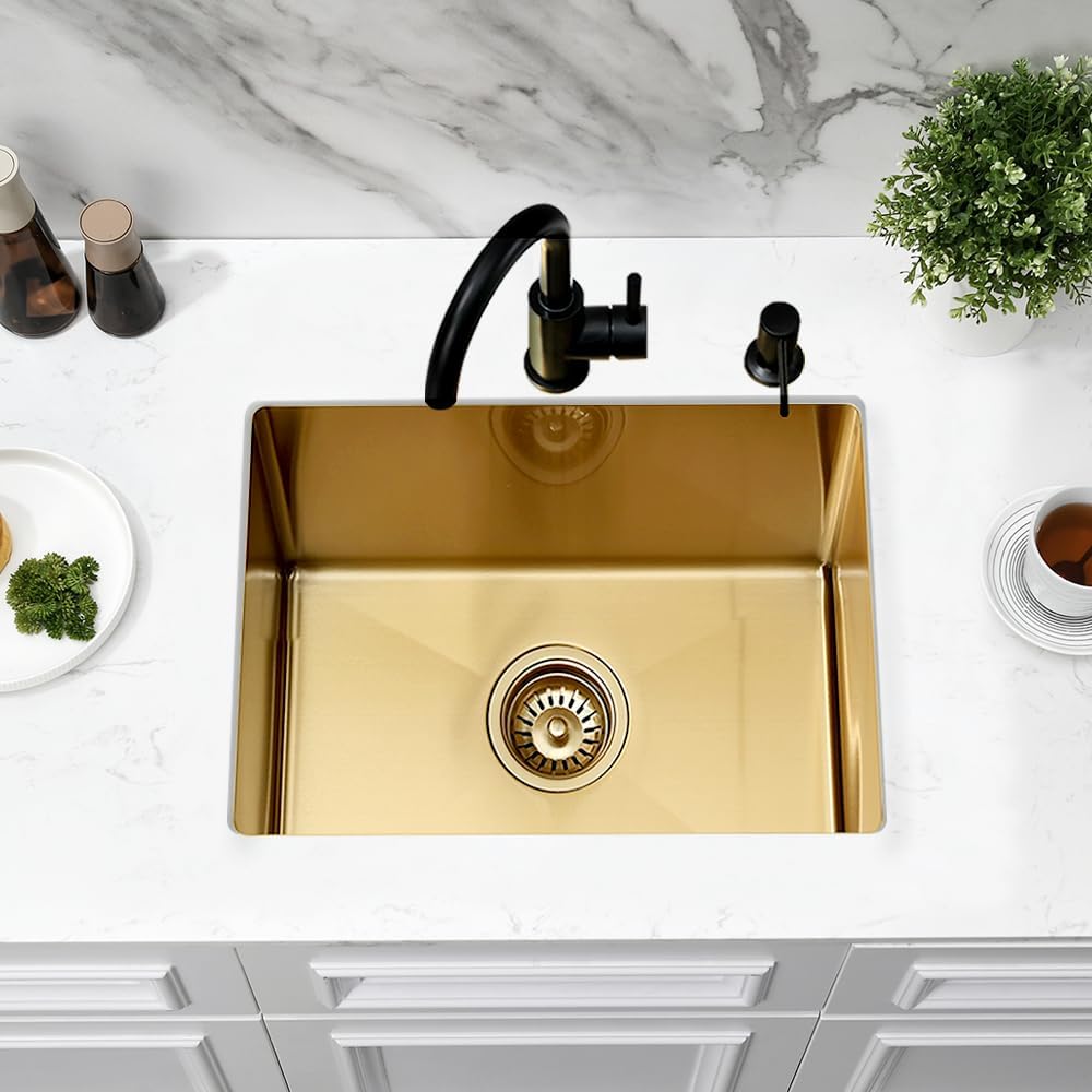 18 Inch Undermount Bar Sink Gold, Jshozzy 18 x 15 inch Wet Bar Sink Stainless Steel RV 16 Gauge Single Bowl Undermount Prep Sink Deep Basin