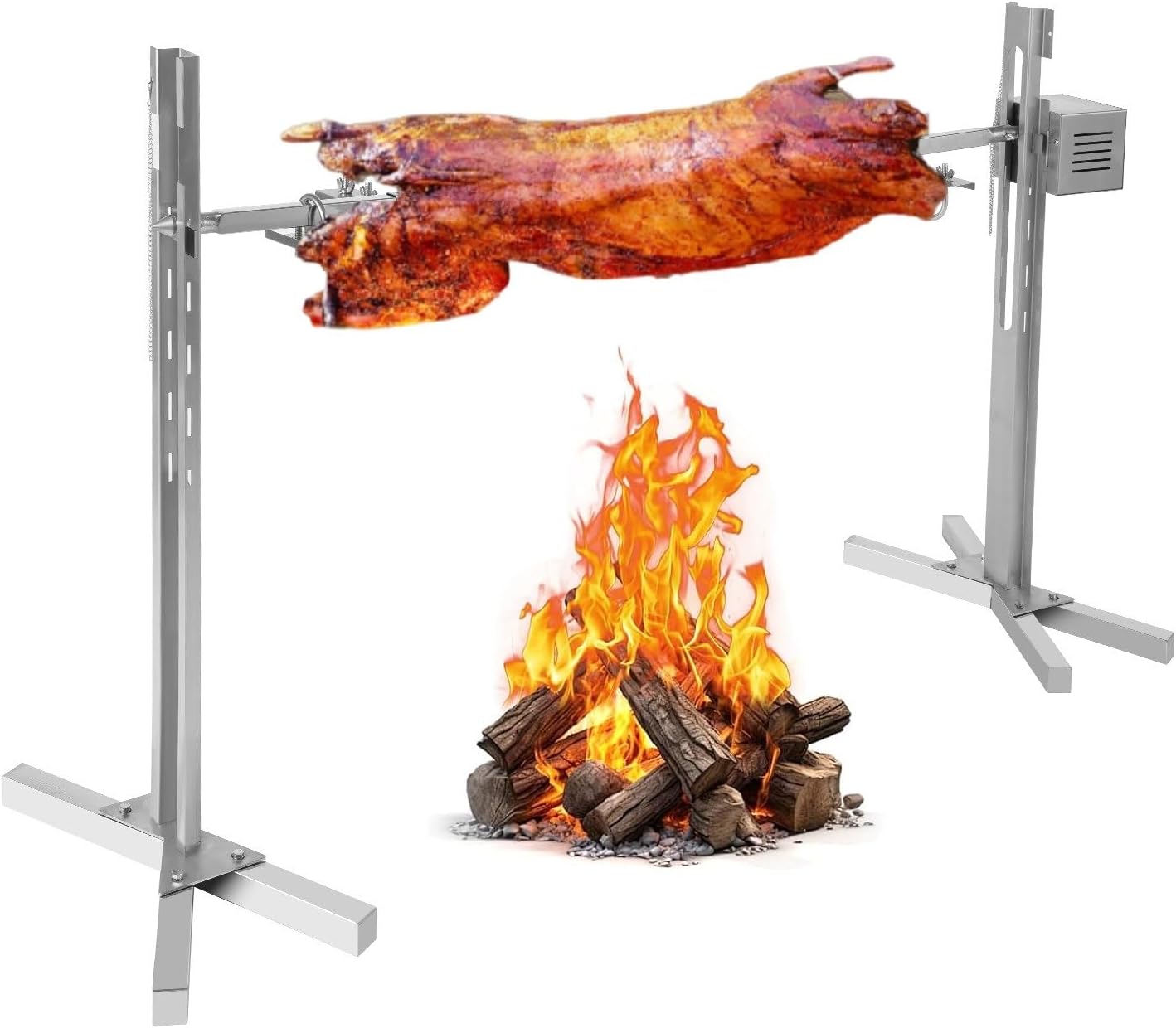 BBQ Rotisserie Grill Kit, 25W Electric Universal Rotisserie Kit with 88Lbs Load, 15-23.8 Inches Height Adjustable Outdoor Rotisserie Grill with Motor for Pig, Chicken