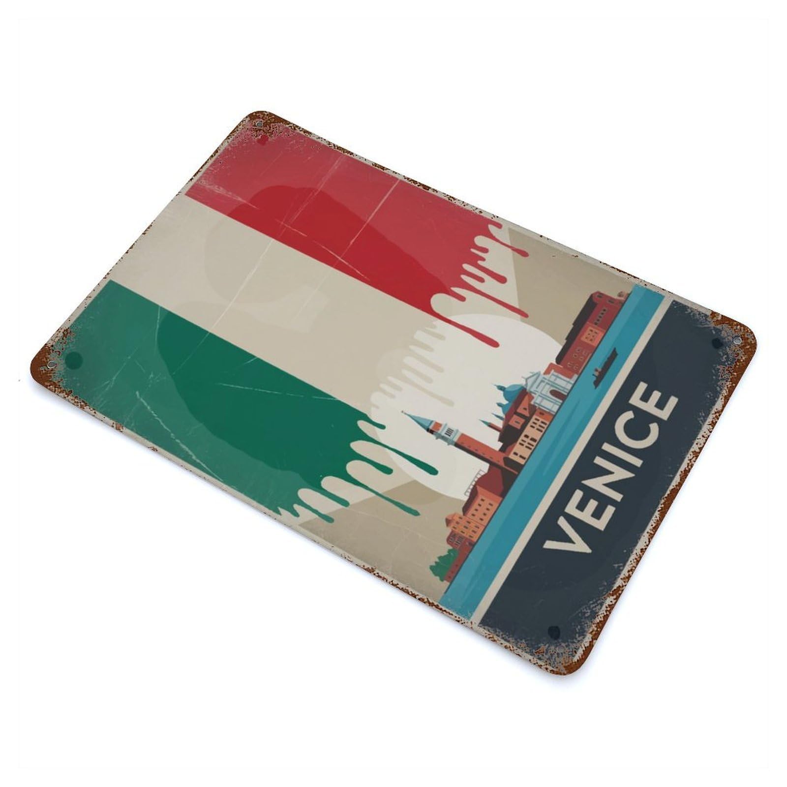 Rust Effect Venice Vintage Distressed Metal Wall Sign 11.8"x7.9", Farmhouse Wall Decor for Office, Studio And Wall Decor