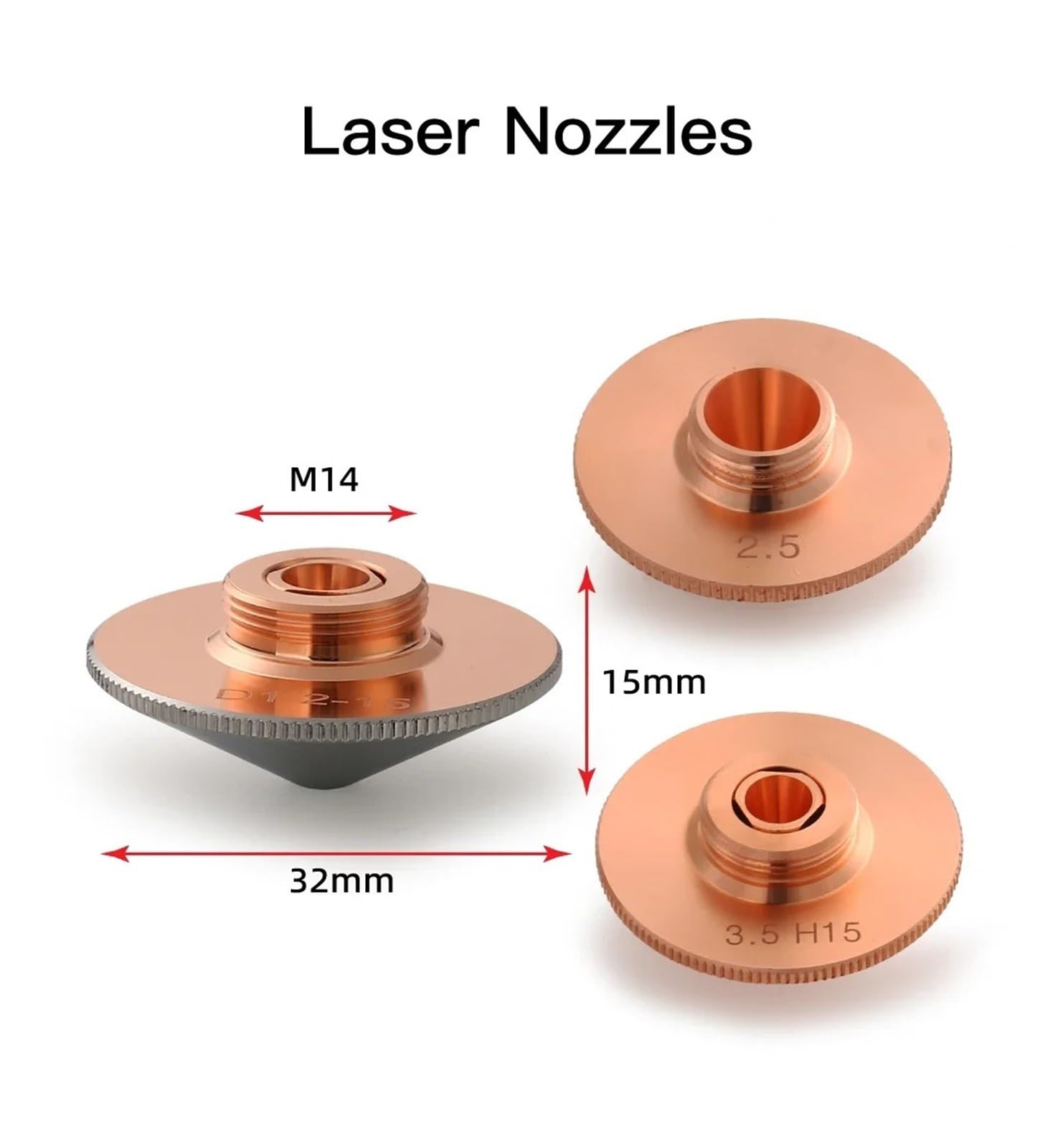 10 szt. dysz laserowych spawalniczych o średnicy 32 mm i kalibrze H15 0,8-6, jedno-/dwuwarstwowych do maszyn do cięcia włókien.
