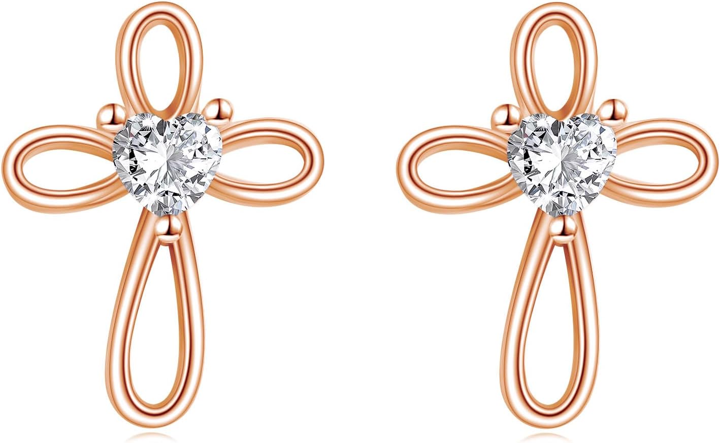 VONALA Cross Stud Earrings 925 Sterling Silver Birthstone Heart Cross Earrings Christian Baptism Religious Jewelry Birthday Christmas Gift for Women