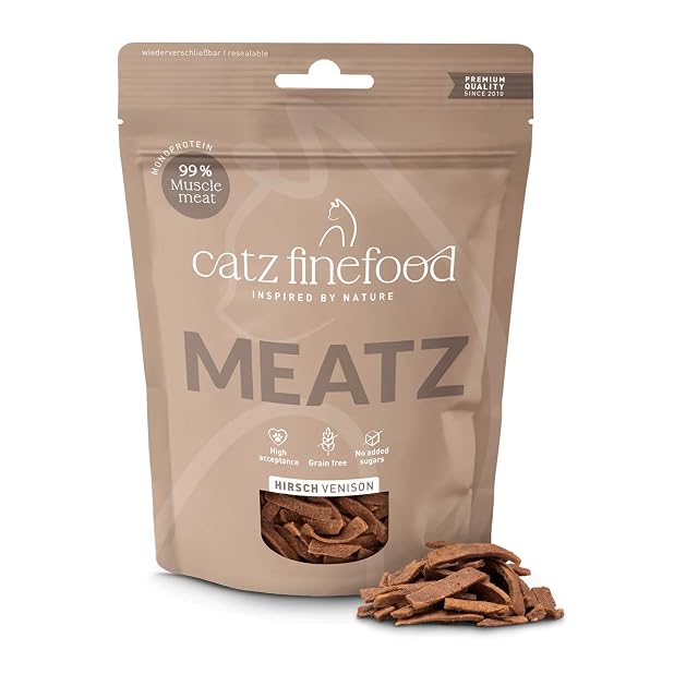 Foto 2 de 8 de catz finefood Meatz - Golosinas para Gatos con Ciervo crujientes en Tiras de Carne de Ciervo, a la Parrilla…