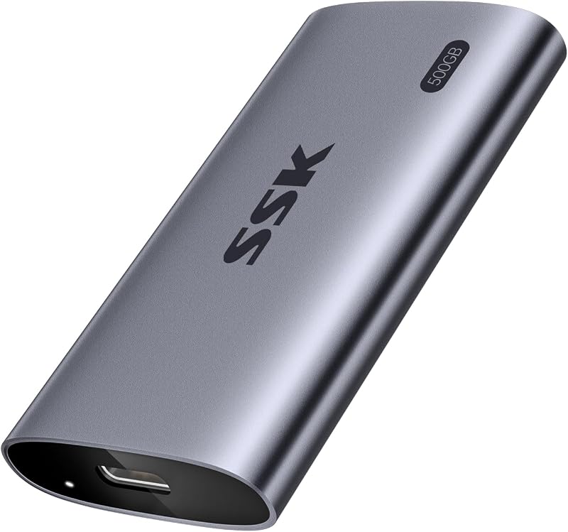 SSK Portable SSD 500GB Up to 2000MB/s External Solid State Hard Drives | 20Gbps USB3.2 Gen2X2 External SSD, SMART & TRIM, 4KHDR ProRes, LED Light, OTG, iphone 15/16/17 Pro Compatible, Aluminum Alloy