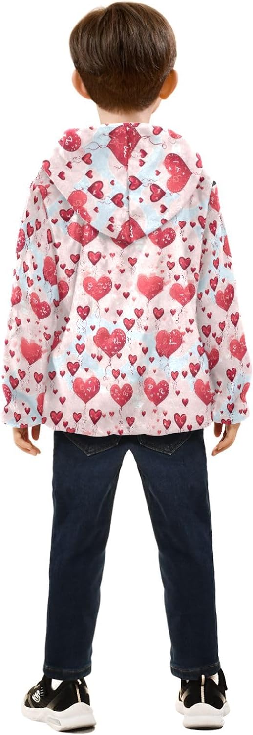 Valentine's Day Heart Boys Fleece Coat,Children's Zip-Up Hoodie Jacket,Baby Warm Fashion Outerwear 3-10T,B0402606