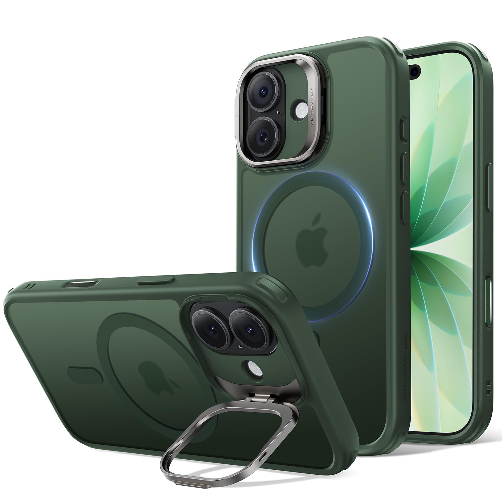 ESR for iPhone 17 Case with Stash Stand, Compatible with MagSafe, Military-Grade Drop Protection Magnetic Phone Case for iPhone 17, Scratch-Resistant Back Cover,Frosted Green