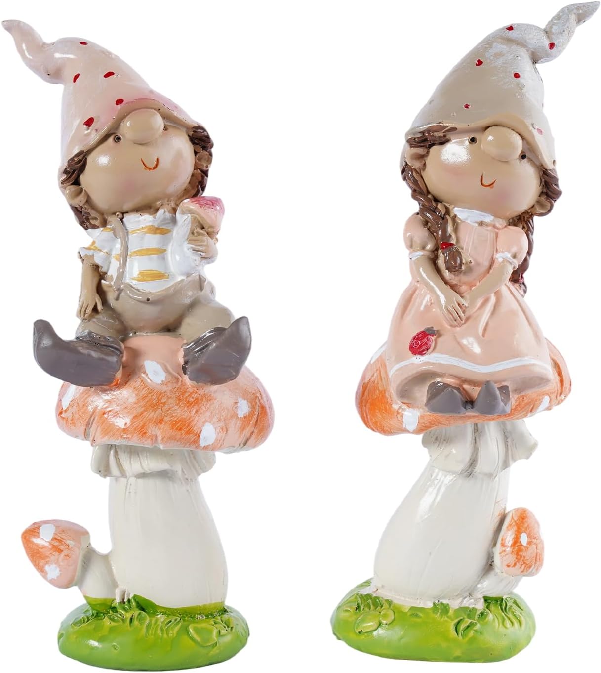 2-Piece Fairy Garden Accessories Outdoor Boy and Girl Mushroom Figurines Cute Resin Lawn Ornaments Ideal for Yard Flower Bed Terrarium Spring Decor Gorgeous Garden Statues