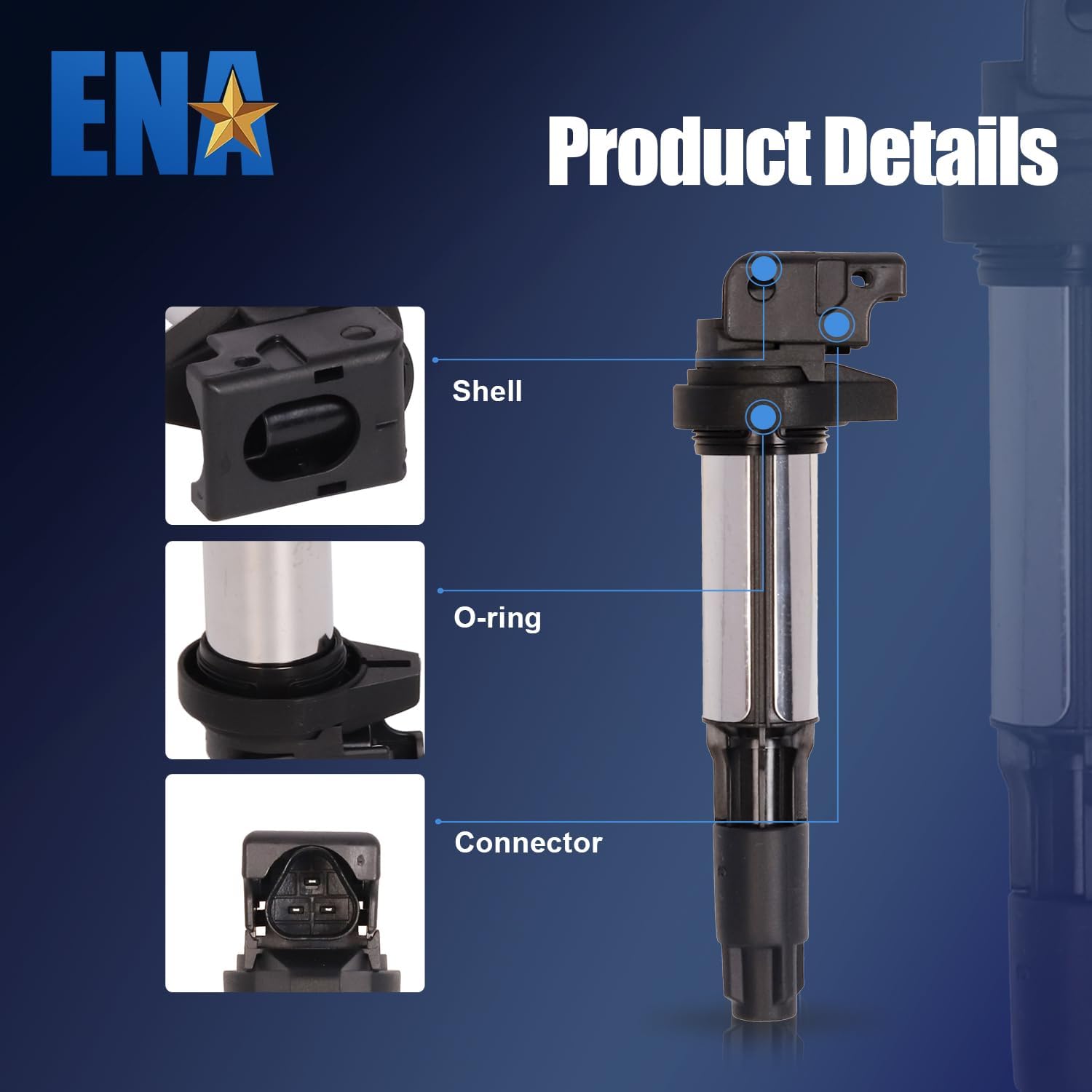 ENA Set of 6 Ignition Coil with 6 Spark Plug and 6 Connector Compatible with BMW 01-06 330Ci X3 X5 325Ci 325xi 330xi l6 V8 3.0L 2.5L 4.4L 2.2L 4.6L Replacement For UF515 UF522 7092