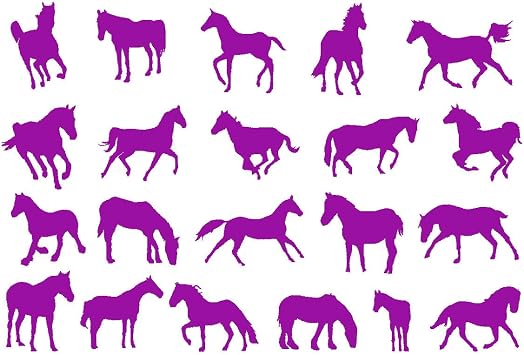 Pack of 21 Various Horse Cute Silhouette Stickers - Waterproof Decals - Water Bottles, Car, Laptops, Scrapbooking, Party Bags - Fun Gifts Purple, Small