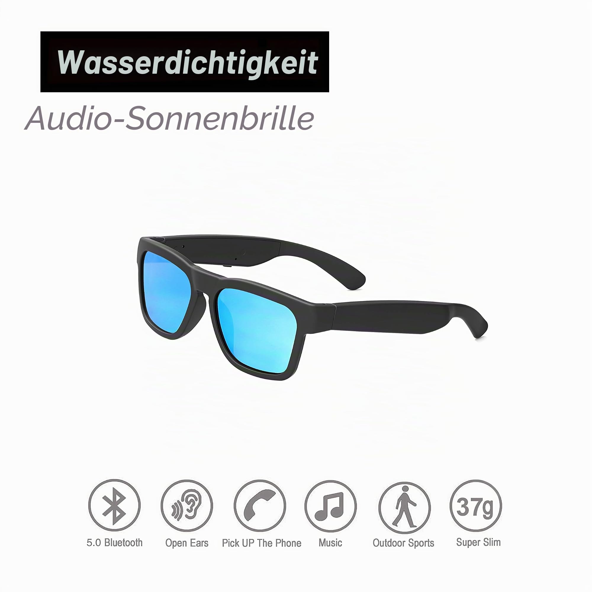 OhO Sunshine Bluetooth Audio Sunglasses, Open Ear Sport Glasses, 10H Playtime, UV400 ANSI Z87.1, Water Resistant