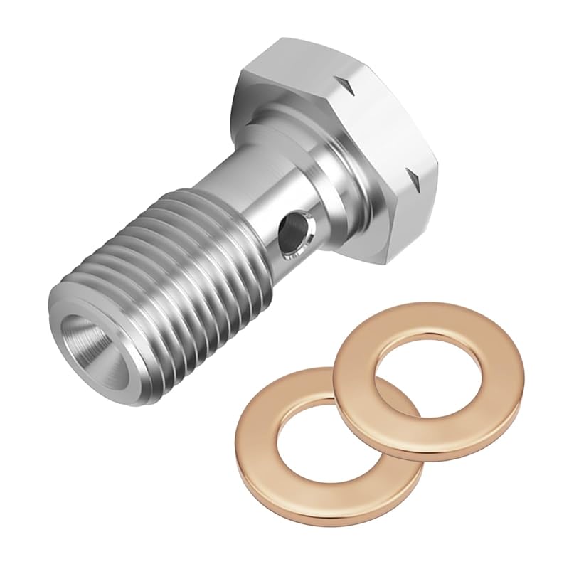 Parafuso banjo métrico M10x1,0 YGDMD em aço inoxidável para freio, cilindro mestre e embreagem – 1 parafuso + 2 arruelas