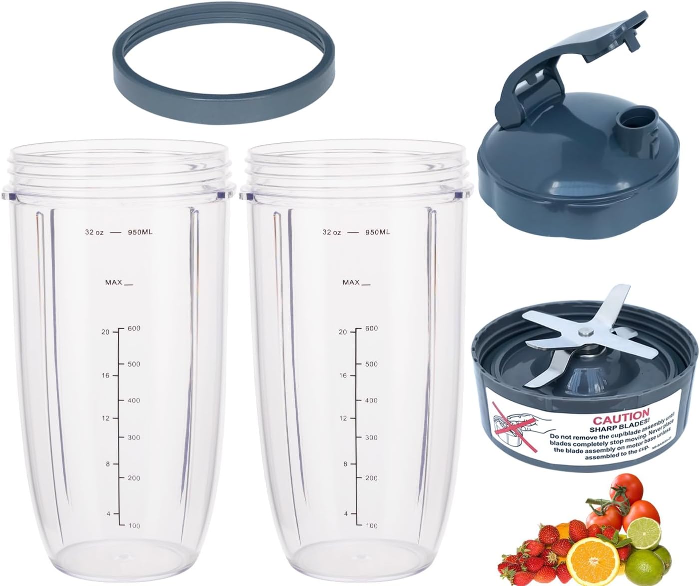 [UPGRADE] Replacement 32oz Blender Cups & Blade Part Compatible with NutriBullet 600w/900w Blender (5 Pieces)