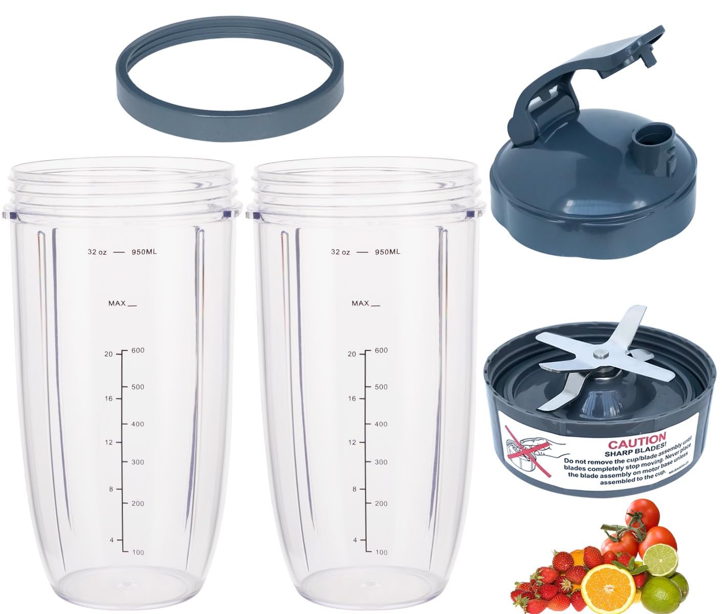 Photo 1 of [UPGRADE] Replacement 32oz Blender Cups & Blade Part Compatible with NutriBullet 600w/900w Blender (5 Pieces)