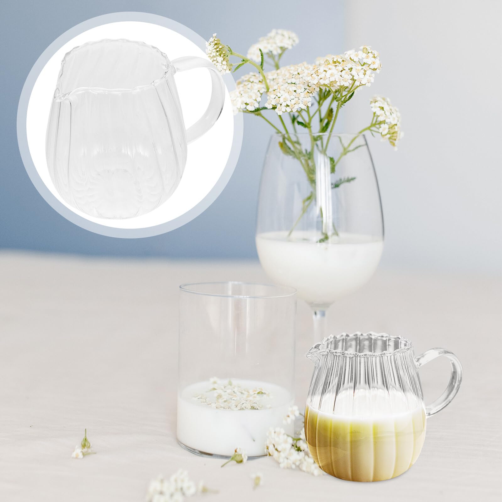 2 Stück Streifen Milchkännchen aus Glas mit Henkel für Kaffee
