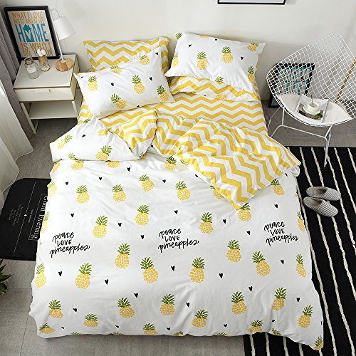 Pineapple Twin Bedding Sets Fruits Kids Duvet Cover Twin Cotton Boys Comforter Cover Twin For Children Girls White Yellow Bedding Set Twin With Hidden Zipper 3 Pieces Bedding Collection No Comforter Buy