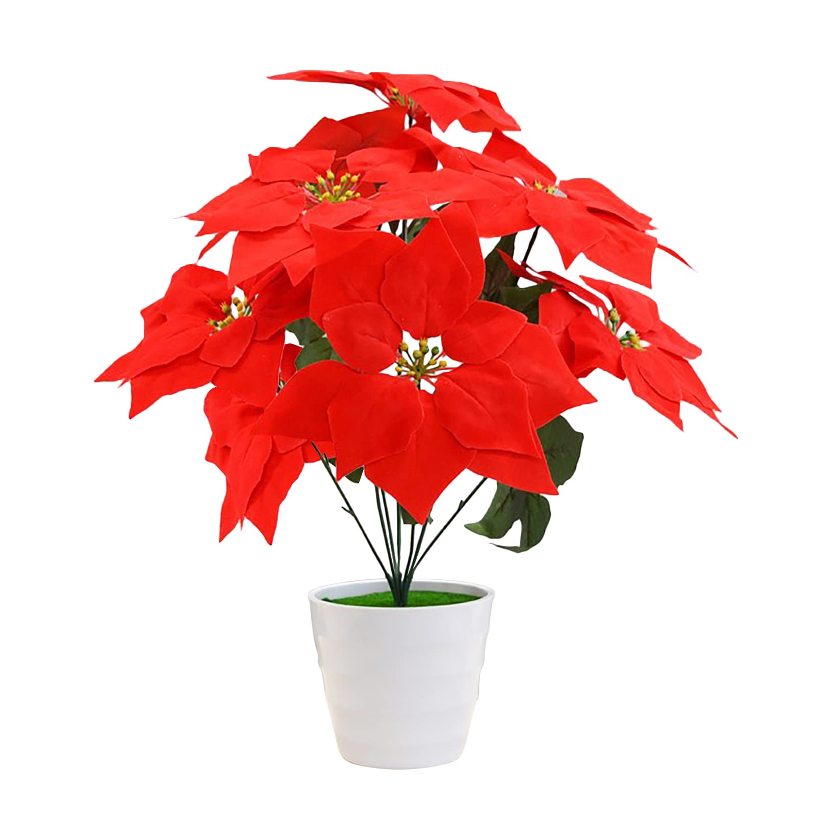 Fleur de Noël artificielle en flanelle Poinsettia haut de gamme en pot x2
