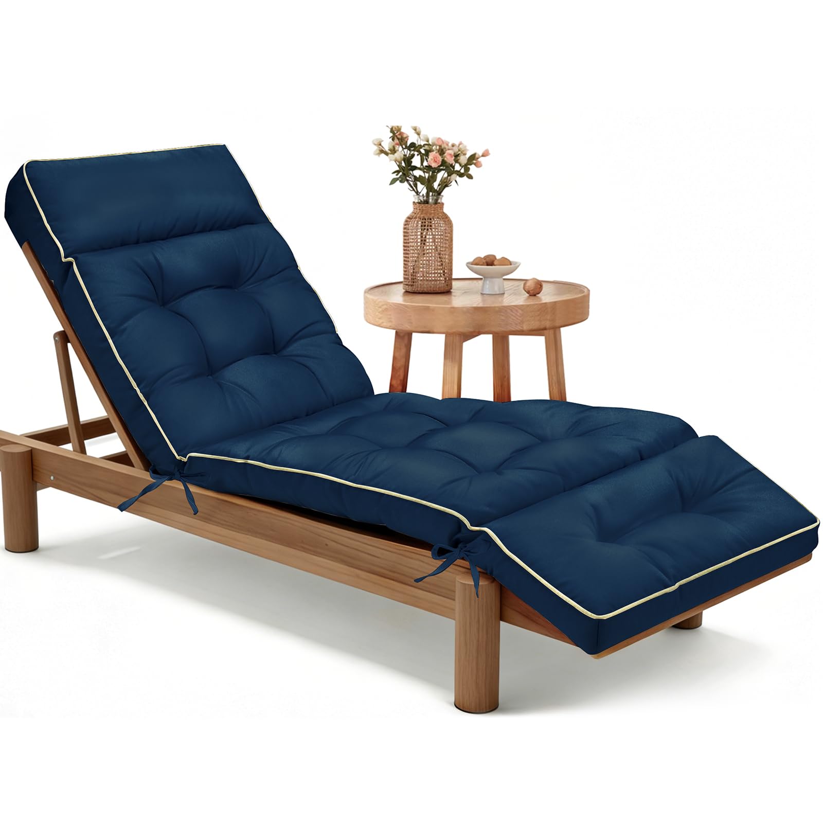 MAGIC ELEPHANT Chaise Lounge Cushion Outdoor, Memory Foam Replacement Patio Pool Lounge Chair Cushion with Ties for Outdoor Furniture, 74 x 22 x 4 Inch (Oxford Blue)