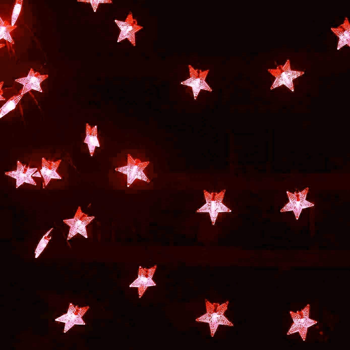 Guirnalda de luces de estrella, 5 m, 50 LED, para interiores, guirnalda de luces de estrella parpadeante, USB (rojo)