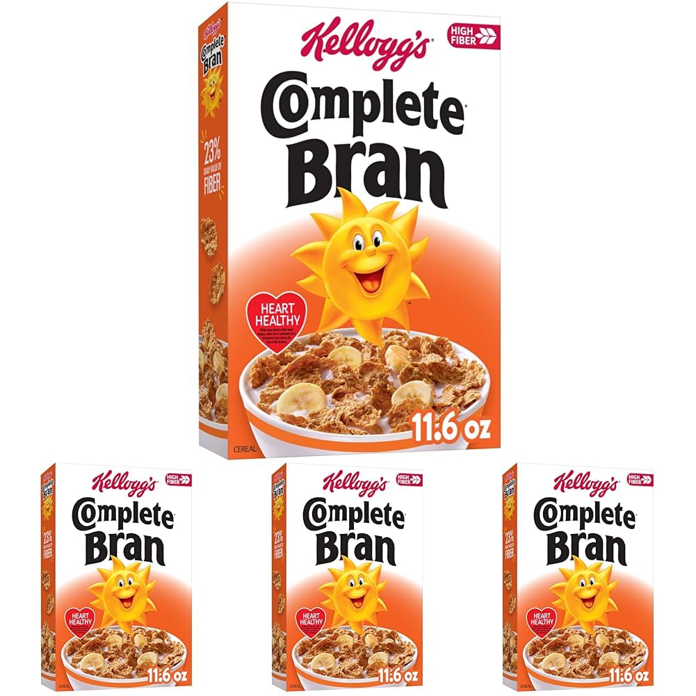 Kellogg's Complete Bran Breakfast Cereal,Fiber Cereal,Family Breakfast,Original,11.6oz Box (1 Box),(Pack of 4)