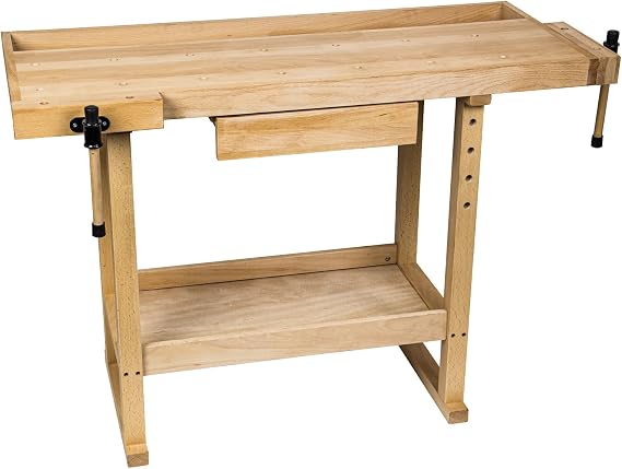 SIP Beech Workbench 1320 x 610 x 865mm with Drawer, Shelf & 2 Vices for Workshop & DIY