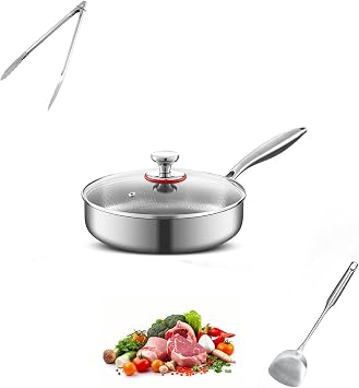 Titanio   Pure Titanium Non-Stick Pan, Coating-Free and Chemical-Free, 100% Pure Titanium Construction, Scratch-Resistant, Rapid Heat Conduction, Includes Lid, Suitable for All Hobs 20cm