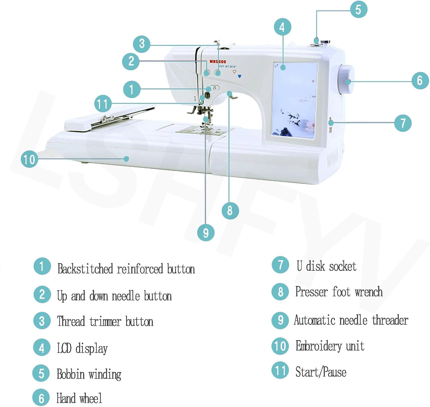 Sewing and Embroidery Machine, Automatic Sewing Machine, DIY Embroidery Tool, 210 Built-in Letters and 30 Pattern Borders, Embroidery Machine with 10 X 23 CM Large Embroidery Area and LCD Touch Screen
