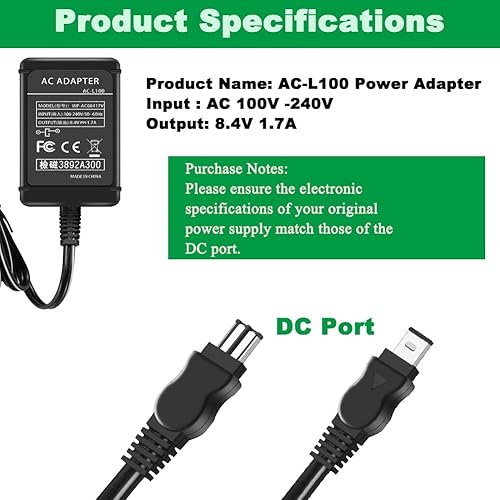 Miniatura 4 de Gonine AC-L100 para Sony Handycam Camcorder Charger, apto para cámaras Sony CCD-TRV108 CCD-TRV308 CCD-TRV118 CCD-TRV128 CCD-TRV138, repuesto para