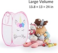 Vista 3 de TECHMILLY Cesta de Ropa Sucia de Malla Emergente Plegable con Asas Resistentes y Bolsillo Lateral - Cestas de Ropa Plegables Portátiles