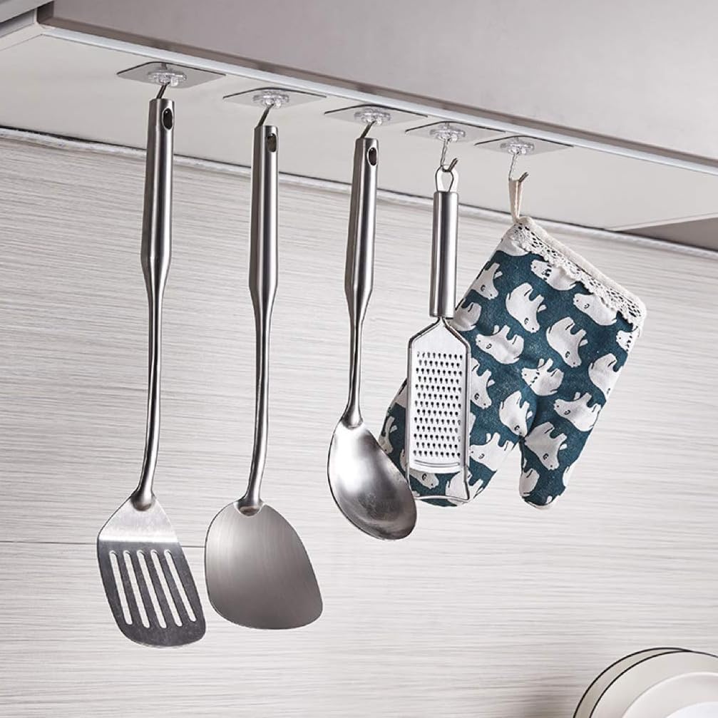 Adhesive Hooks Wall Hooks for Hanging Waterproof Oilproof Utility Hooks for Coat Keys Bathroom Shower Kitchen Wardrobe Outdoor Clear Shower Hooks Utility Hook Key Hooks for Wall