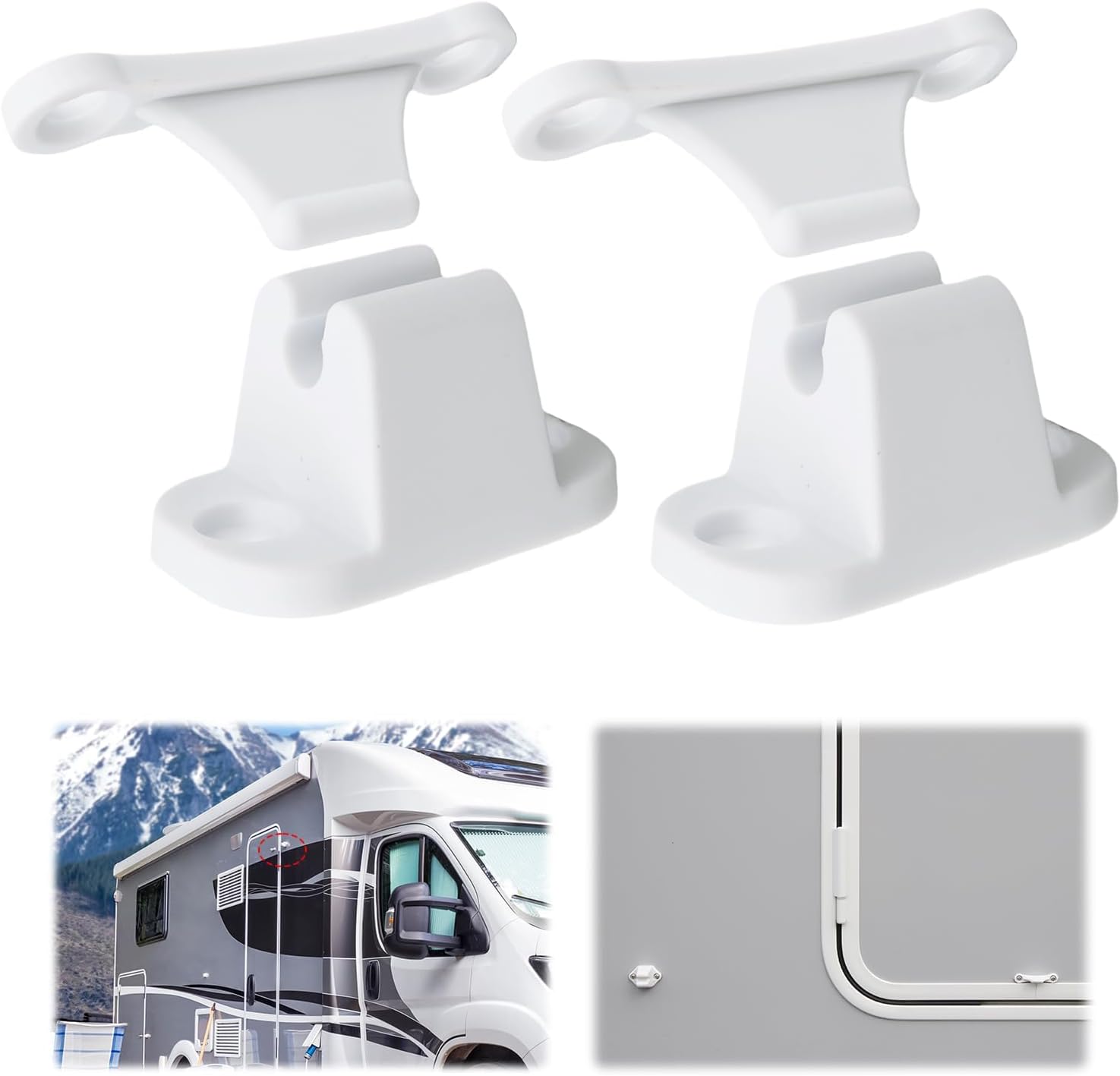 Caravan Door Retainer Catch 2 Pairs T-Shape Patio Door Holders, White Motorhome Door Stops Secure & Durable Door Lock Kit for RV Campervans Caravans Motorhomes Shutters Cabinets