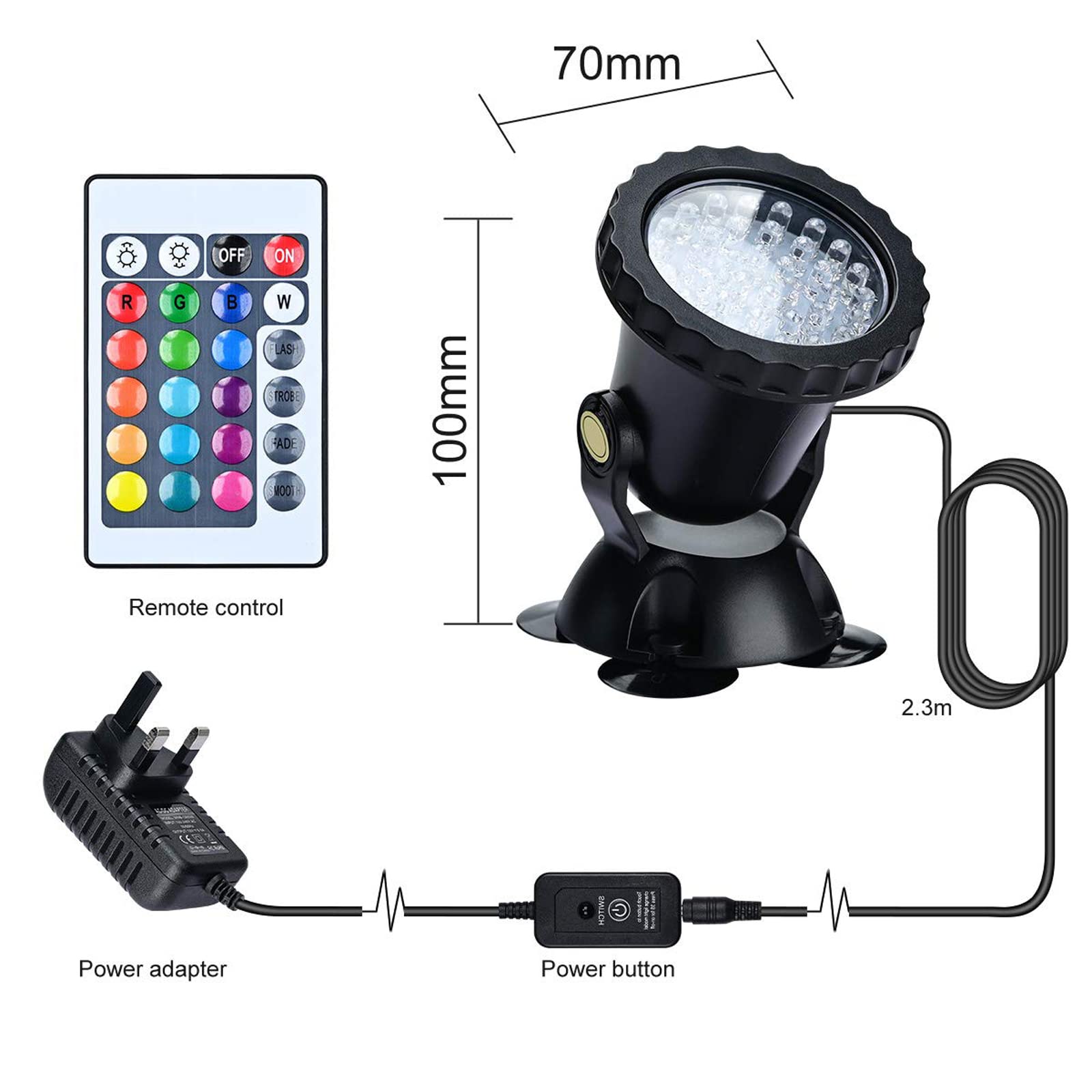 Lychee LED Lighting Luci Piscina con Telecomando Sommergibili,Sommergibile luce del laghetto Impermeabile RGB Multicolore Luci di Umore Notte Luci Subacquee per Fish Tank Laghetto (1 Pezzi)
