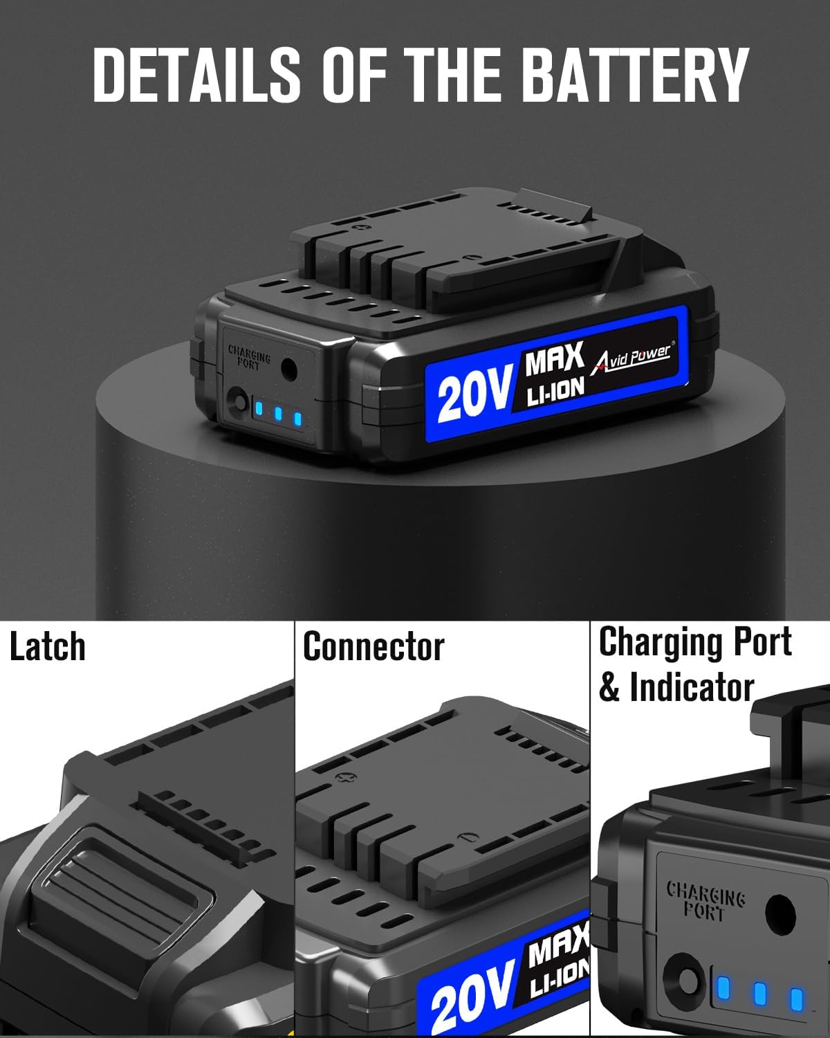 AVID POWER 20V MAX 1.5 Ah Lithium Ion Rechargeable Battery, Only Fit for Specified 20V Cordless Tools -Blue